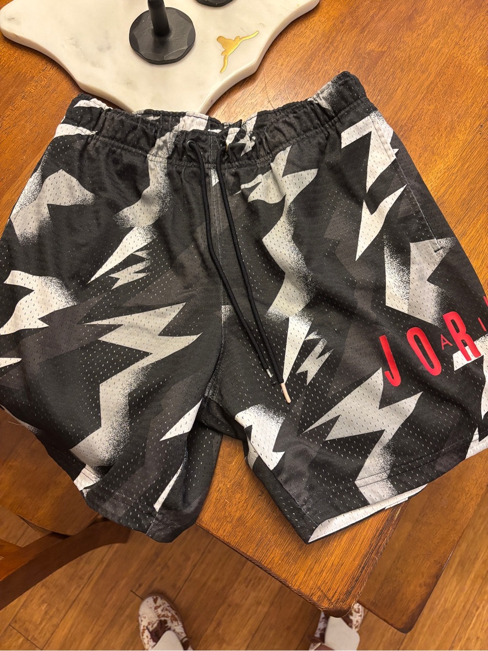 Nike Jordan basketball Black & Gray Graphic Shorts with Red Accent htf medium